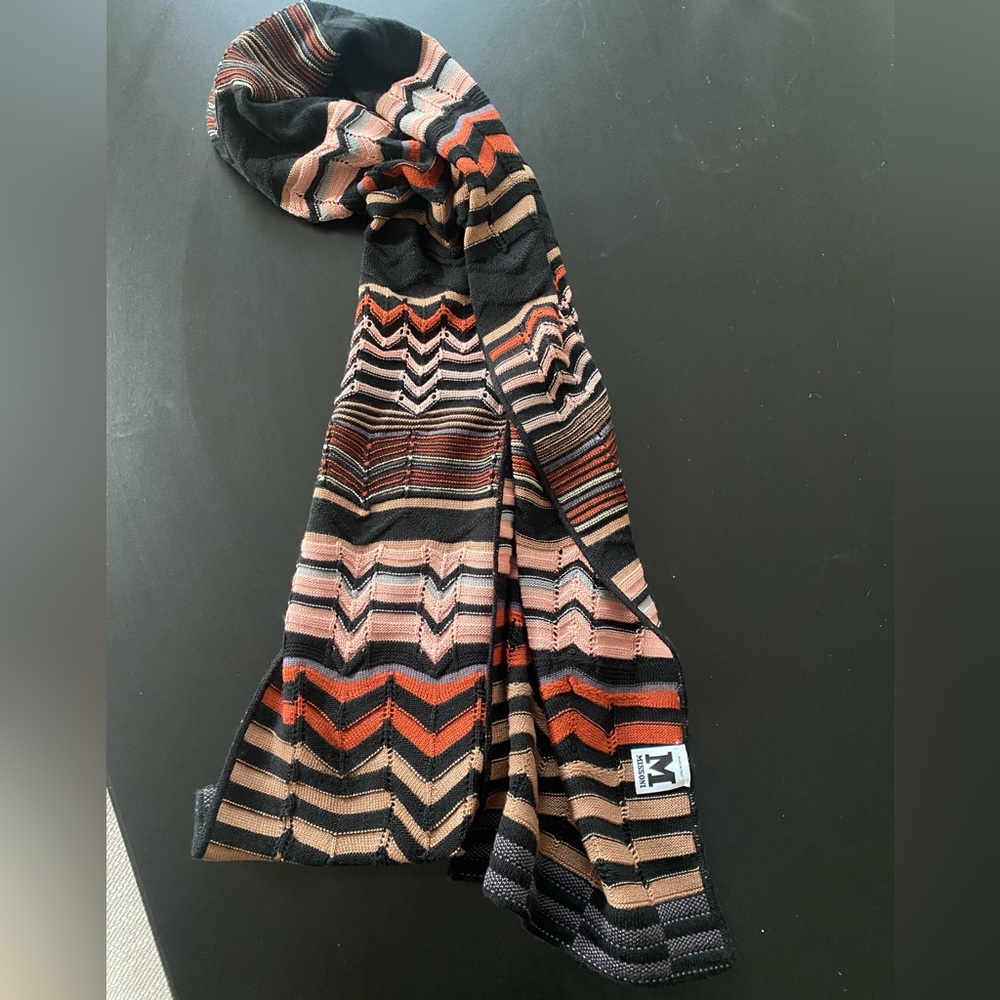 Missoni Chevron Knit Scarf in Black, Rust, Blush, Tan